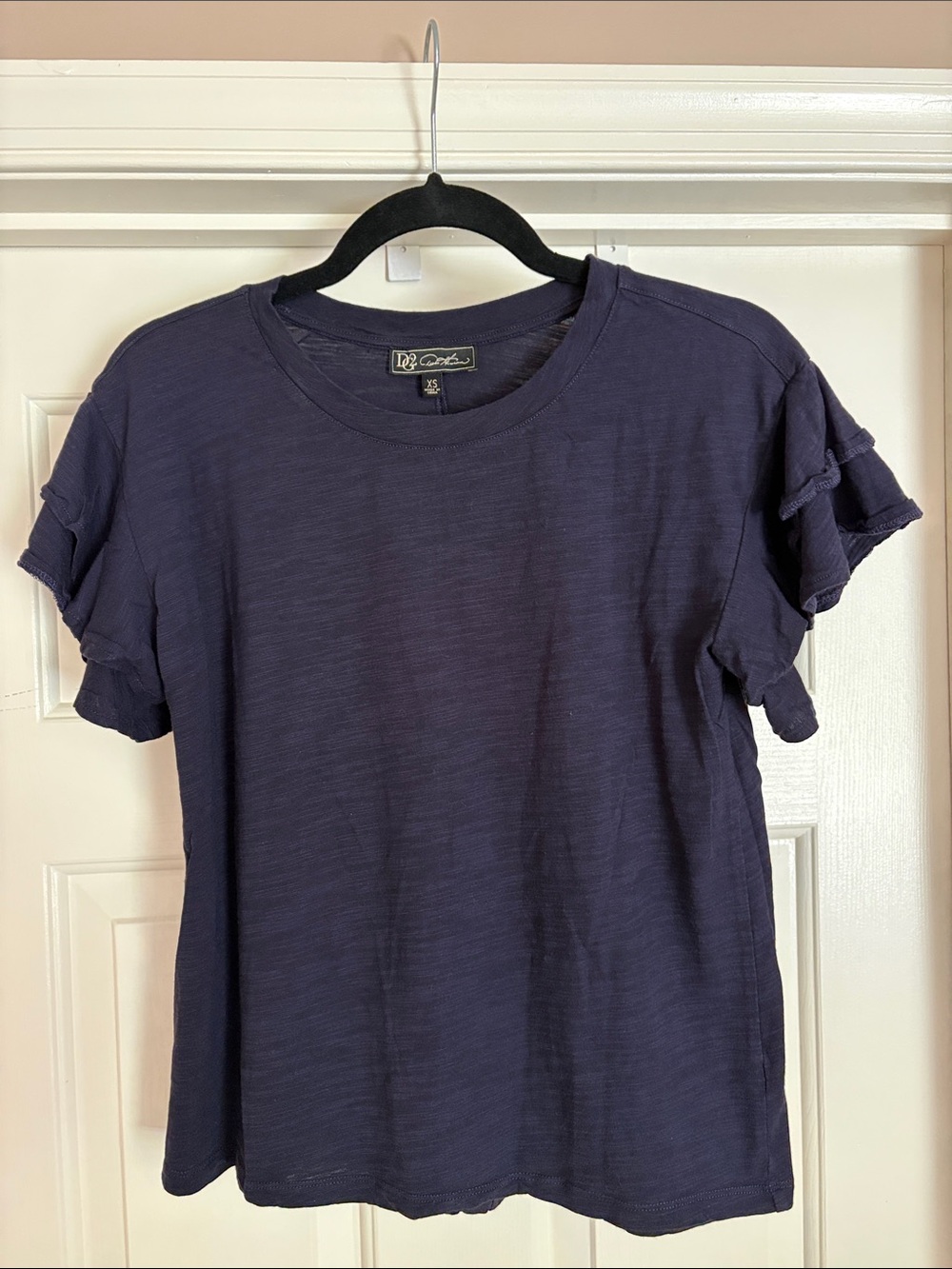 DG2 by Diane Gilman Navy Ruffle Sleeve Tee